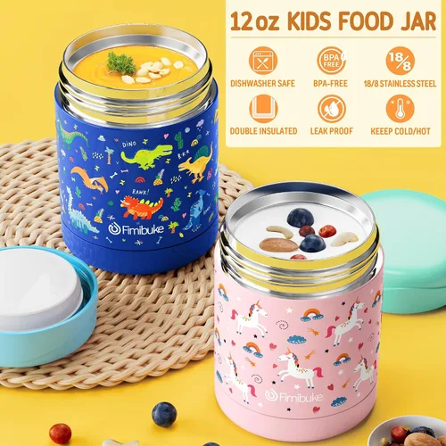 Vista 6 de Fimibuke Lonchera Bento para niños con 4 compartimentos, bolsa de almuerzo aislada, tarro térmico de acero inoxidable al vacío, paquete de hielo