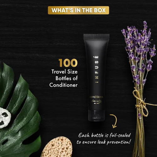 Vista 4 de Infuse Black Hotel Toiletries Bulk Acondicionador de 1 oz Tamaño de viaje Para hoteles, alquileres de vacaciones, gimnasio, lujo, aeropuerto