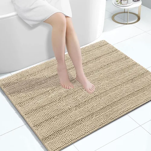 Vista 240 de Grandaily Alfombras de baño de felpilla a rayas de 24 x 16 pulgadas, extra gruesas y suaves, absorbentes, parte trasera de goma, alfombra de ducha
