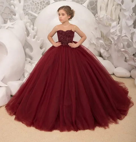 Vista 4 de Precioso vestido de niña de flores de tul para niños de boda con cuentas princesa sin mangas vestidos de baile