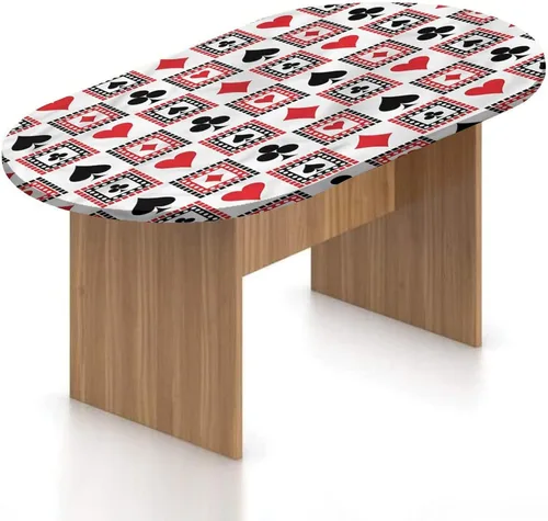Vista 8 de Mantel ajustable ovalado de poliéster con bordes elásticos celtas, diseño cuadrado irlandés medieval, con estampado antiguo, se adapta a mesas