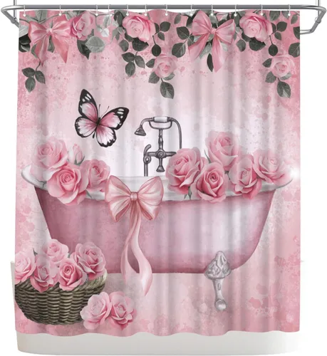 Vista 8 de WELMECO - Cortina de ducha naranja con lazo para bañera y niñas, decoración