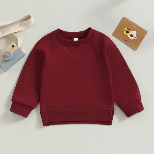 Vista 2 de Sudadera unisex de algodón de color sólido para bebé, camiseta de manga larga con cuello redondo