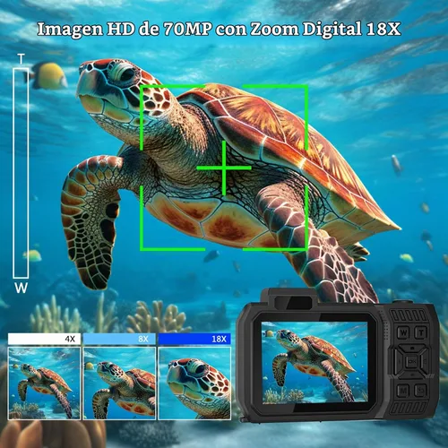 Vista 5 de Cámara Digital Impermeable 8K para Esnórquel: 70MP 33FT Cámara Subacuática Compacta Resistente HD de Doble Pantalla con Zoom de 18X Selfie, Tarjeta