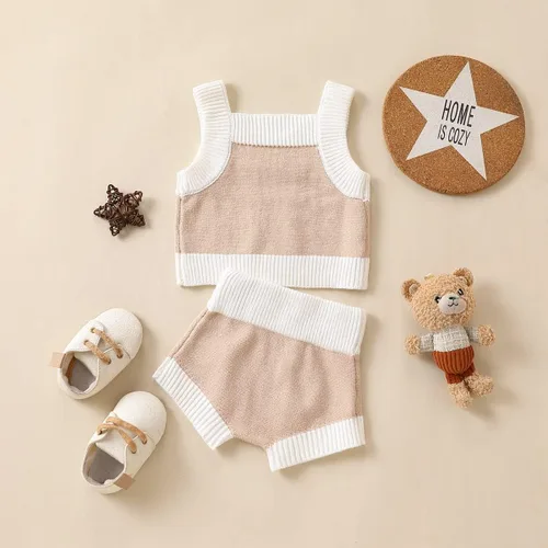 Vista 3 de Ropa para bebé niña, pantalones cortos de punto, traje de verano, camisetas sin mangas, pantalones cortos elásticos, traje de niña recién nacida