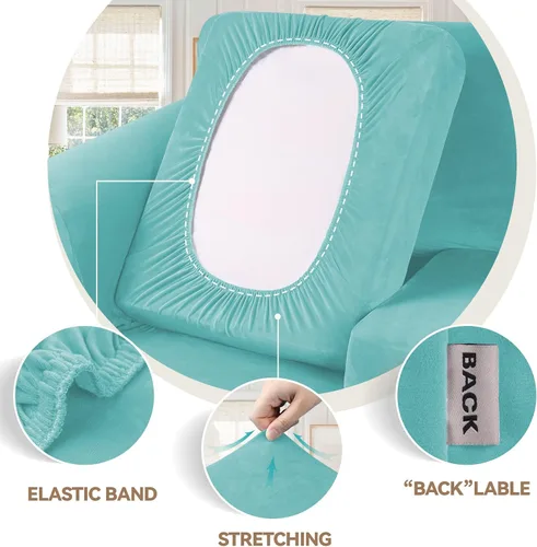 Vista 3 de WEERRW 4 Piezas Fundas de Terciopelo de Alta Elasticidad para Sofá de 3 Cojines Fundas de Sofá, Protector de Muebles Lavable con Parte Inferior