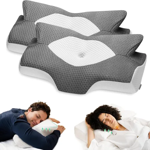 Vista 17 de Almohadas cervicales de espuma viscoelástica Elviros para el dolor de cuello y hombros, almohada para el cuello para dormir, almohadas para dormir