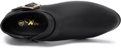 Vista 3 de Athlefit Botines gruesos de tacón bajo para mujer, botines clásicos con punta puntiaguda y cremallera lateral