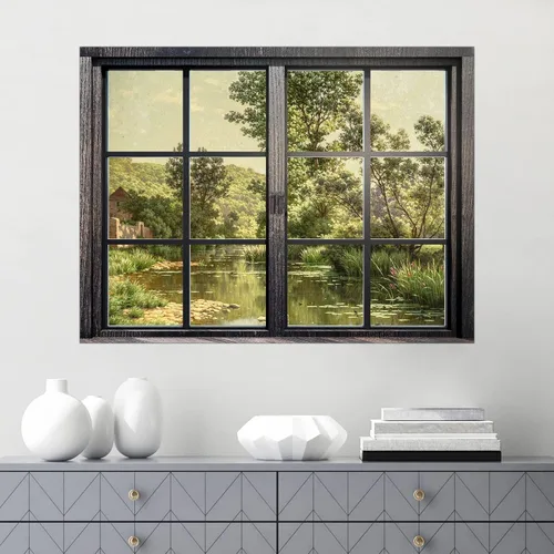Vista 52 de SIGNWIN Adhesivo de pared removible/mural de pared para ventana, vegetación exuberante y árboles iluminados por el sol, fotografía, realismo