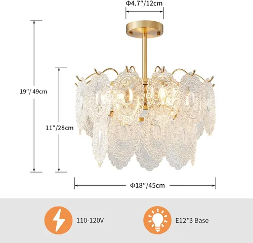 Vista 3 de AGV LIGHTING Elegante lámpara de araña de cristal, luminaria de techo grande semiempotrada, iluminación moderna vintage para dormitorio, sala