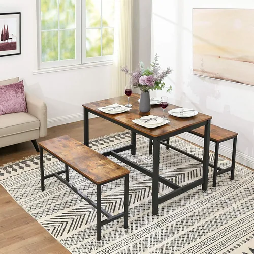 Vista 4 de VASAGLE Banco de comedor, par de 2, estilo industrial, marco de acero, para cocina, sala de estar, 12.8 x 42.5 x 19.7 pulgadas, marrón rústico +