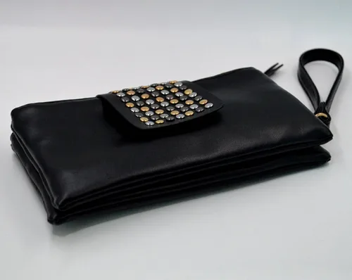 Vista 3 de Goodbag Boutique Fashion - Bolso de mano para mujer, estilo casual, piel sintética, remache de noche, cierre de cremallera, para mujer