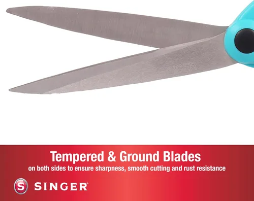 Vista 6 de SINGER 00562 ProSeries - Tijeras de costura dobladas resistentes, 9-1/2 pulgadas, color verde azulado, para cortar tela, mezclilla, papel y más