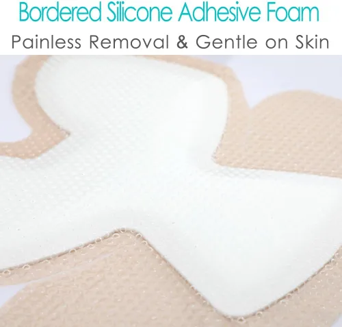 Vista 6 de Apósito de espuma de silicona con borde para talón, vendajes sacrales adhesivos impermeables con acolchado absorbente para codo, muñeca, pie