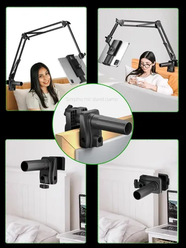 Vista 5 de Soporte de abrazadera de escritorio para suspensión de micrófono con brazo de tijera extensible y soporte, 5 orificios de inserción del brazo