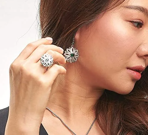 Vista 4 de ETHNIQ Platinum Plated Earrings - Danglers (266 Stones) - Women's Fashion Jewelry for All Events - Mother's Day, Graduation, Wedding, Present