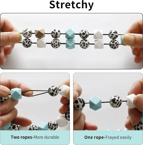 Vista 3 de Pulsera de silicona con cuentas de vaca, llavero de cuero con borlas de coche, llavero para mujer