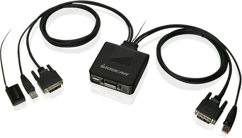 Vista 4 de IOGEAR Conmutador KVM USB de 4 puertos con cables y control remoto GCS24U, negro