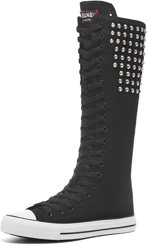 Vista 2 de Momuk Botas de lona de baile de moda con cremallera hasta la rodilla para mujer