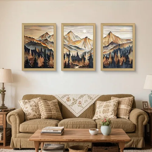 Vista 4 de Lienzo enmarcado con vista de montaña en 3D, arte de pared, paisaje al óleo, póster de naturaleza, galería, lienzo enmarcado, arte de bosque