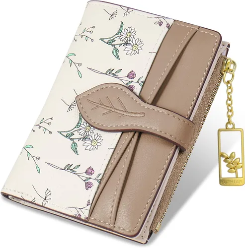 Vista 12 de Carteras para mujer - Bloqueo RFID - Pequeña billetera con flores, cuero PU suave, plegable, bolsillo con cremallera para monedas, tarjetero