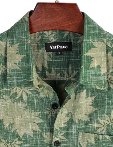 Vista 3 de VATPAVE Camisas hawaianas con bolsillo frontal para hombre, camisas florales casuales de manga corta con botones, camisas tropicales para la playa