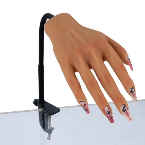 Vista 10 de Mano de práctica de silicona para uñas acrílicas, manos de maniquí para práctica de uñas con soporte ajustable, mano falsa de tamaño real para uñas