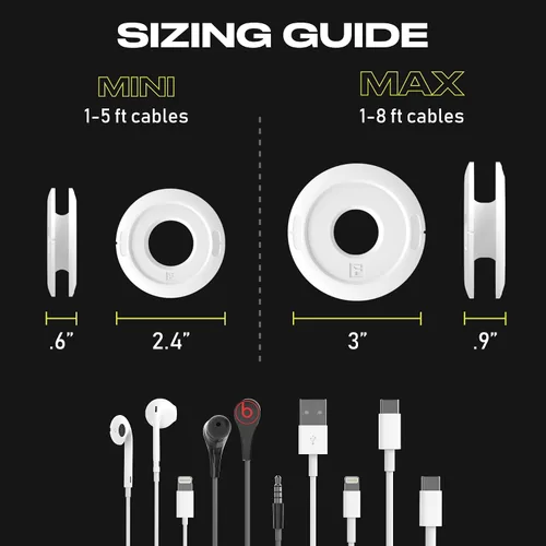 Vista 2 de Enrollador lateral Mini y Max de auriculares, auriculares y cable de carga enrollador y organizador perfecto para envolver auriculares y cables
