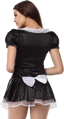 Vista 4 de Lpmadey Women's Anime Cosplay French Apron Maid Fancy Dress Costume Sexy Temptation Uniform Lace Up Playful Maidservant Dress