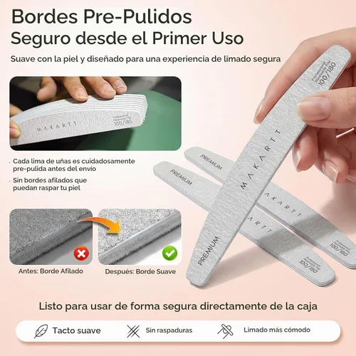 Vista 4 de Makartt Lima de uñas, limas de uñas de grano 100/180 para uñas naturales, tableros de esmeril fuertes profesionales para uñas de doble cara