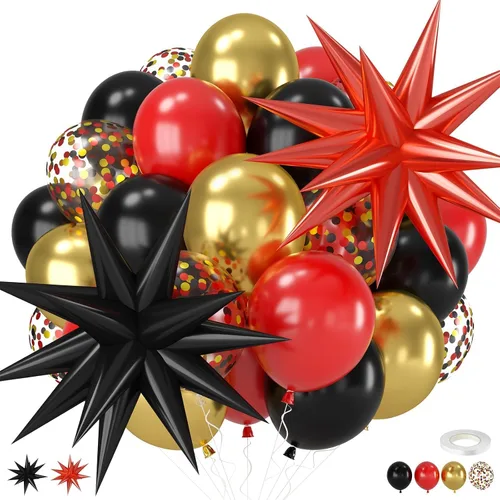 Vista 11 de Globos negros y rojos amarillos azules, globos de confeti de 12 pulgadas negros rojos amarillos azules verdes plateados metálicos con globo