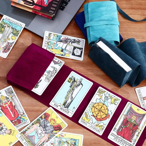 Vista 6 de Zhengmy 4 piezas de Tarot Wrap Almacenamiento Holder Spread Cloth para Oracle Decks