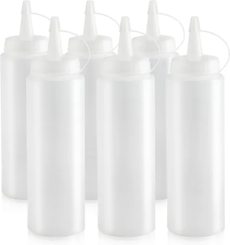 Vista 2 de Botellas compresibles New Star Foodservice 26115, de plástico, de 8 onzas, transparentes, paquete de 6