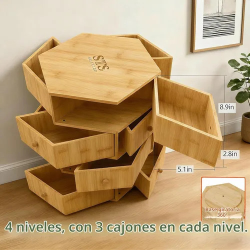 Vista 4 de Organizador de escritorio con cajones, giro de 360° para organizador de escritorio (9 cajones)