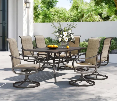 Vista 19 de PHI VILLA Juego de comedor de 5 piezas para patio al aire libre con sillas giratorias (azul) y mesa de comedor de acero de metal de 37 x 37 pulgadas