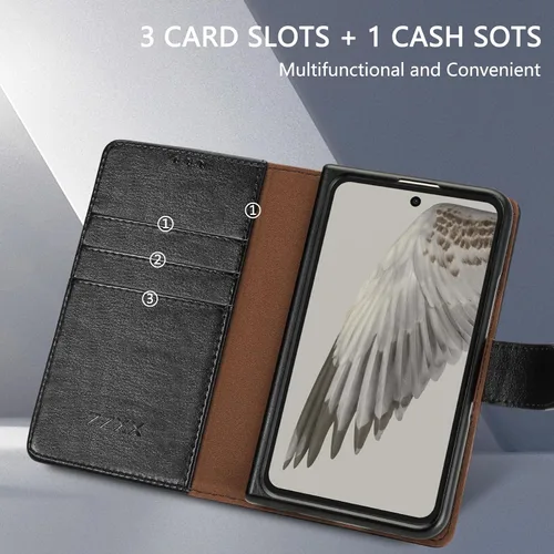 Vista 3 de ZZXX Funda tipo cartera plegable para Google Pixel con [bloqueo RFID] con ranura para tarjetas, cierre magnético, funda protectora de cuero