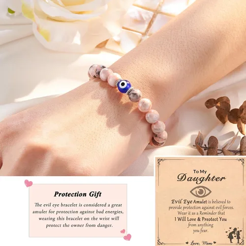 Vista 2 de Easter Gifts Sunflower Natural Stone Bracelet Gifts for TeenGirls with Quotes Card