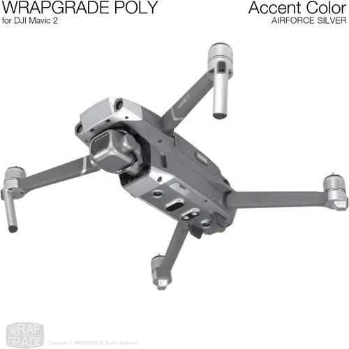 Vista 2 de Wrapgrade Poly Skin Compatible with DJI Mavic 2 Accent Color (Airforce Silver)
