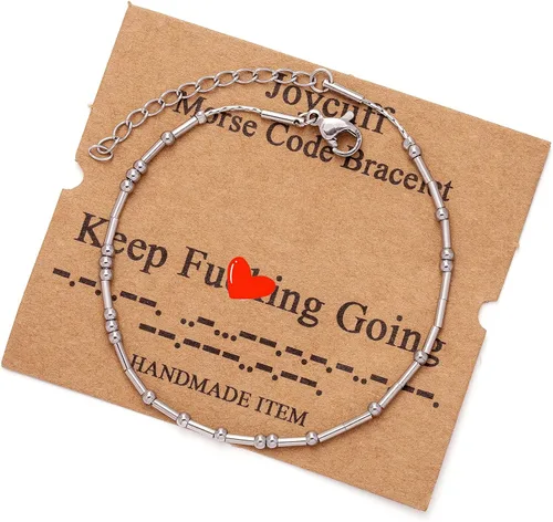 Vista 104 de JoycuFF Pulseras inspiradoras de código morse para mujeres, cuentas de plata, joyería con mantra de motivación, regalos para ella