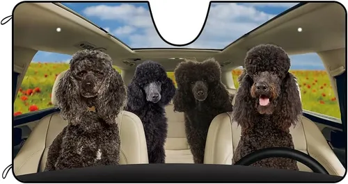 Vista 21 de Parasol Schnauzer para parabrisas delantero de automóvil con el mar de flores, parasol para parabrisas de vehículo, reflector de rayos UV, protector