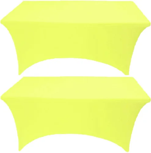 Vista 8 de Paquete de 2 manteles de elastano elásticos de elastano verde cazador de 4 pies para mesas rectangulares, eventos, bodas, banquetes y fiestas