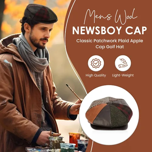 Vista 7 de Hombres de lana Newsboy Cabbies Otoño Invierno Clásico Patchwork Plaid Apple Cap Golf Sombrero Multicolor