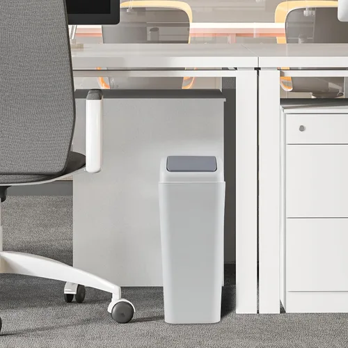 Vista 5 de Bote de basura de 3 galones con tapa, cubo de basura de plástico con tapa abatible (gris) Slim Swing-Top Waste Bin, Narrow Rectangular Body