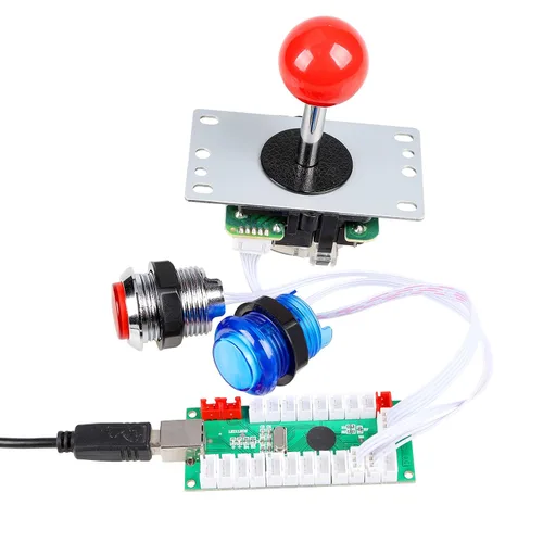 Vista 6 de EG STARTS 2 Player Arcade Contest DIY Kits USB Encoder To PC Joystick + 8 Ways Sticker + Chrome LED Illuminated Push Button 1 & 2 Player Coin