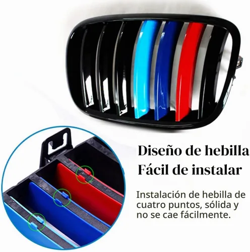 Vista 5 de Tiras de rejilla insertadas tricolores compatibles con BMW 2003-2006 E53 X5, parrilla central de riñón de 7 vigas