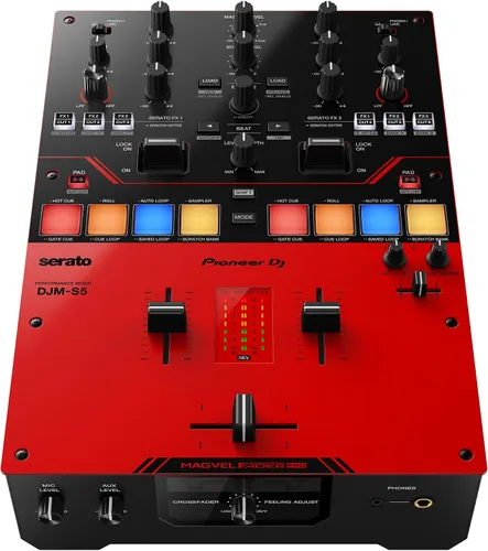 Vista 2 de Pioneer DJ DJM-S5 Mezclador de 2 canales para Serato DJ, rojo/negro