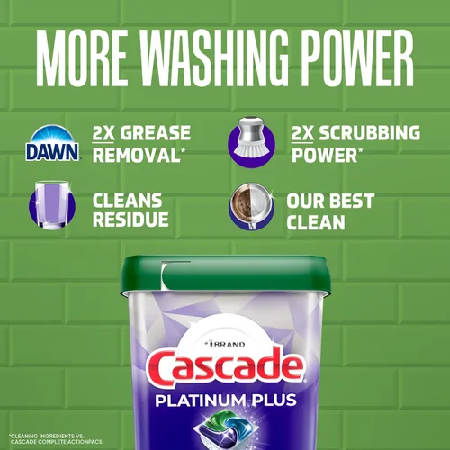 Vista 4 de Cascade Platinum Plus Action Pacs - Detergente para lavavajillas, aroma fresco, paquete de 51
