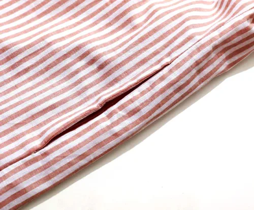 Vista 6 de utcoco Vestido largo de manga larga a rayas para mujer, casual, holgado, con botones, de algodón