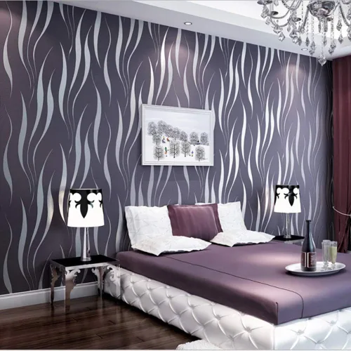 Vista 11 de Papel pintado no tejido de moda simple 3D en relieve tridimensional flocado rayas de ondas espumosas dormitorio sala de estar TV fondo pared
