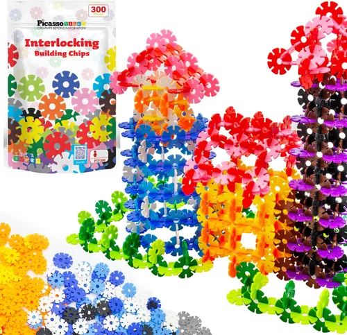Vista 22 de PicassoTiles Juego de 600 fichas de construcción entrelazadas con bloques de disco creativos, juguetes de aprendizaje STEM para educación temprana